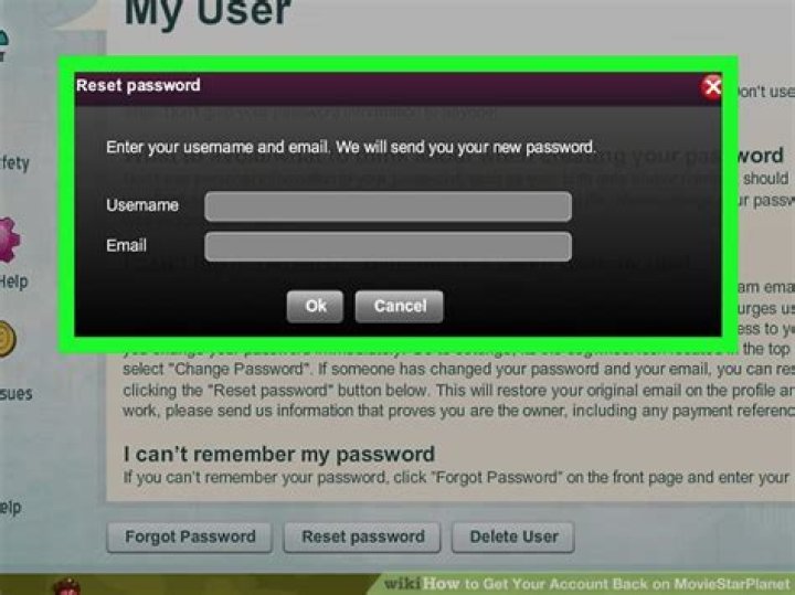 How can I get my Password back on moviestarplanet?