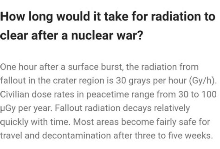 How long would it take for radiation to clear after a nuclear war?