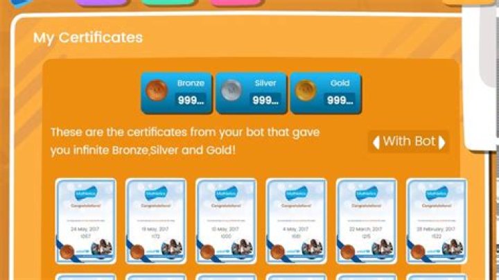 How many points do you need to get a gold certificate on mathletics?
