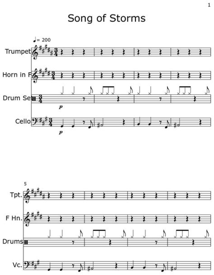 What are the notes for song of storms?