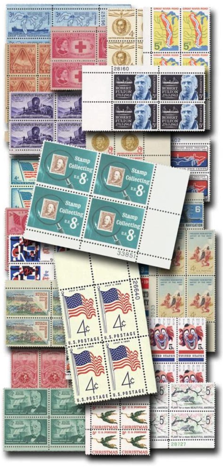 What is a plate block of stamps?